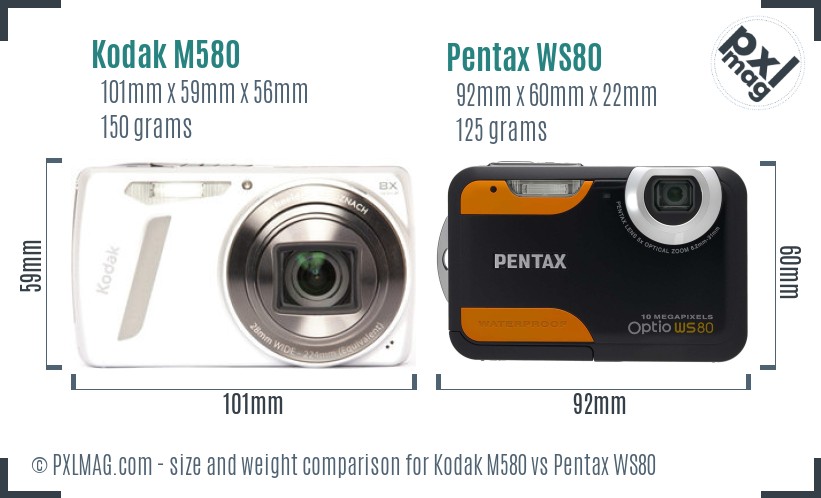 Kodak M580 vs Pentax WS80 size comparison Kodak M580 vs Pentax WS80 size comparison