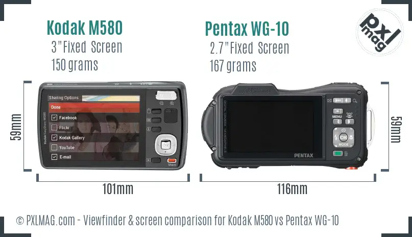 Kodak M580 vs Pentax WG-10 Screen and Viewfinder comparison
