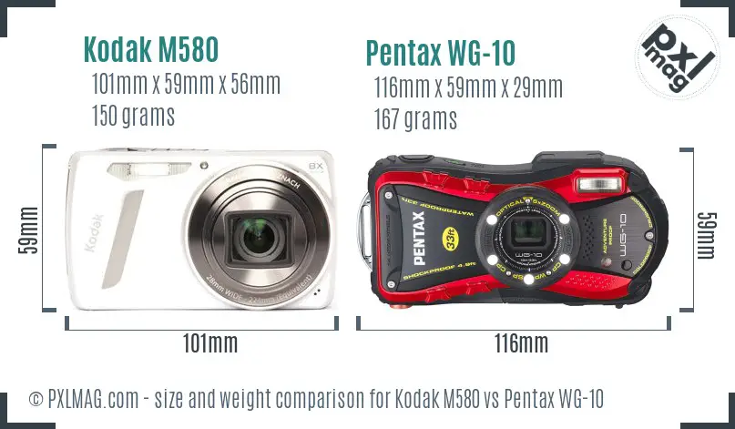 Kodak M580 vs Pentax WG-10 size comparison