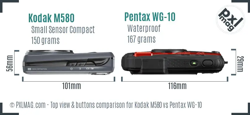 Kodak M580 vs Pentax WG-10 top view buttons comparison