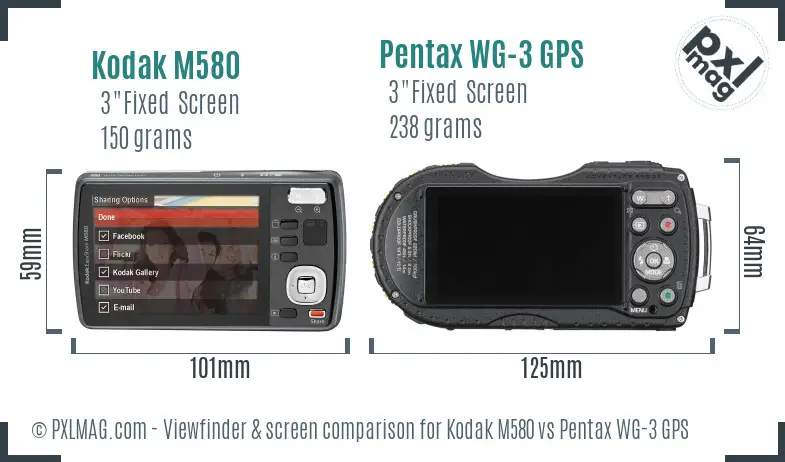 Kodak M580 vs Pentax WG-3 GPS Screen and Viewfinder comparison