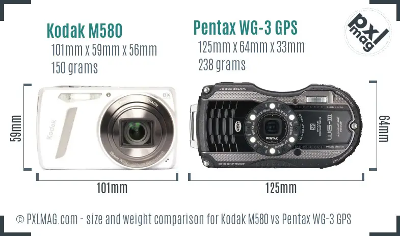Kodak M580 vs Pentax WG-3 GPS size comparison