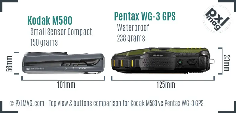 Kodak M580 vs Pentax WG-3 GPS top view buttons comparison
