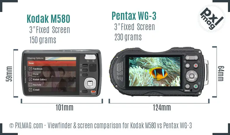 Kodak M580 vs Pentax WG-3 Screen and Viewfinder comparison