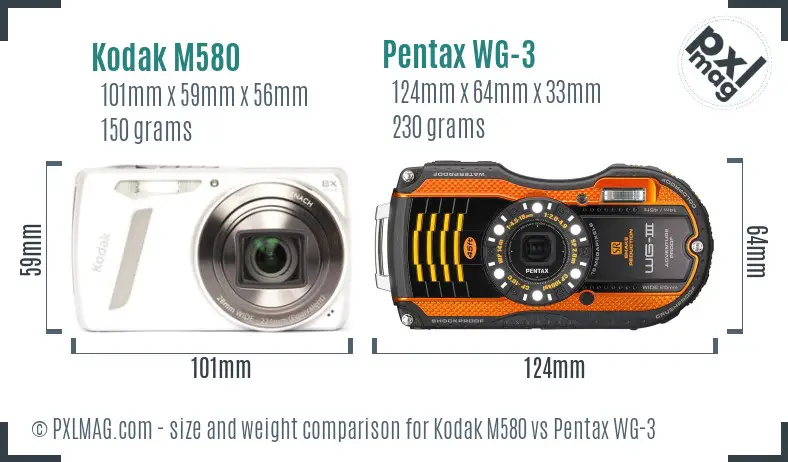 Kodak M580 vs Pentax WG-3 size comparison