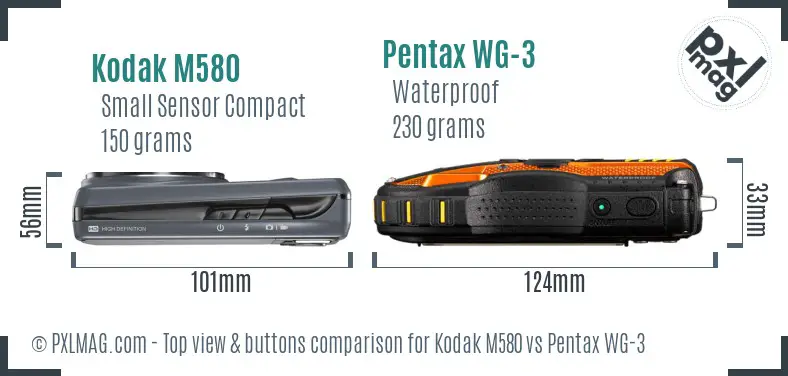 Kodak M580 vs Pentax WG-3 top view buttons comparison