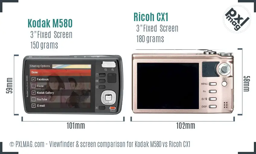 Kodak M580 vs Ricoh CX1 Screen and Viewfinder comparison