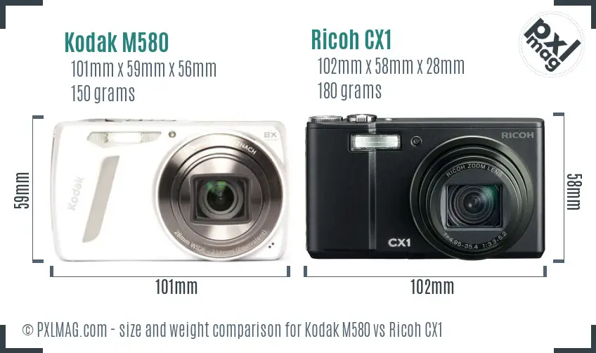 Kodak M580 vs Ricoh CX1 size comparison