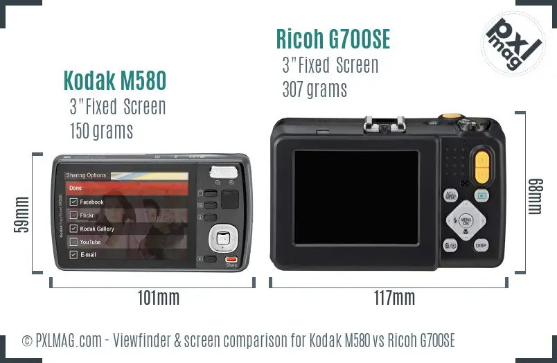 Kodak M580 vs Ricoh G700SE Screen and Viewfinder comparison