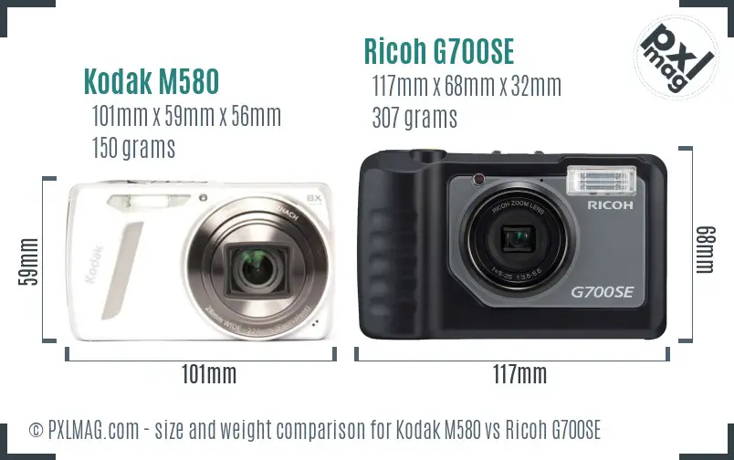 Kodak M580 vs Ricoh G700SE size comparison