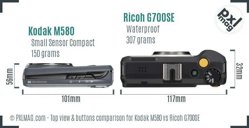 Kodak M580 vs Ricoh G700SE top view buttons comparison