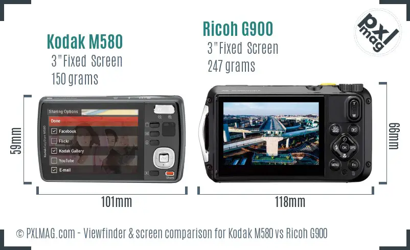 Kodak M580 vs Ricoh G900 Screen and Viewfinder comparison