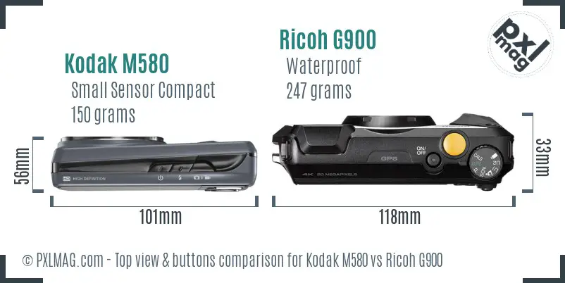 Kodak M580 vs Ricoh G900 top view buttons comparison