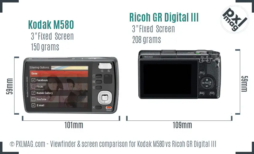 Kodak M580 vs Ricoh GR Digital III Screen and Viewfinder comparison Kodak M580 vs Ricoh GR Digital III Screen and Viewfinder comparison