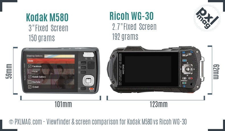 Kodak M580 vs Ricoh WG-30 Screen and Viewfinder comparison