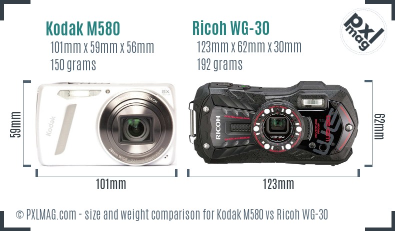 Kodak M580 vs Ricoh WG-30 size comparison Kodak M580 vs Ricoh WG-30 size comparison