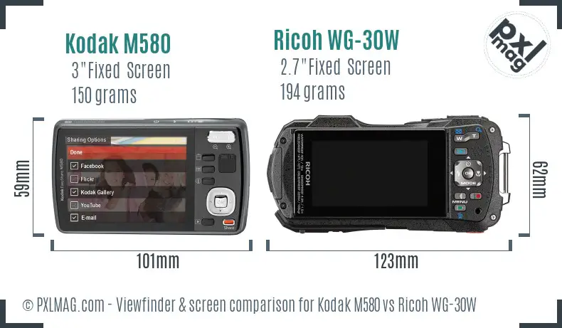 Kodak M580 vs Ricoh WG-30W Screen and Viewfinder comparison