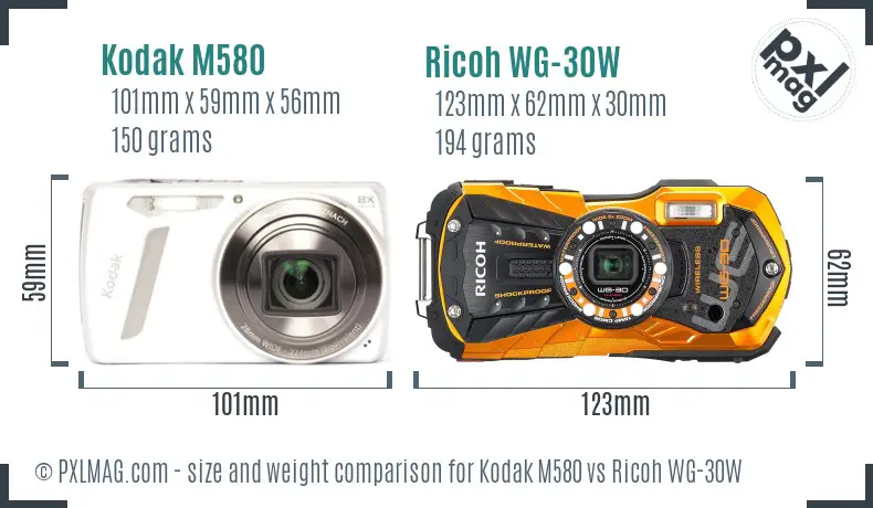 Kodak M580 vs Ricoh WG-30W size comparison