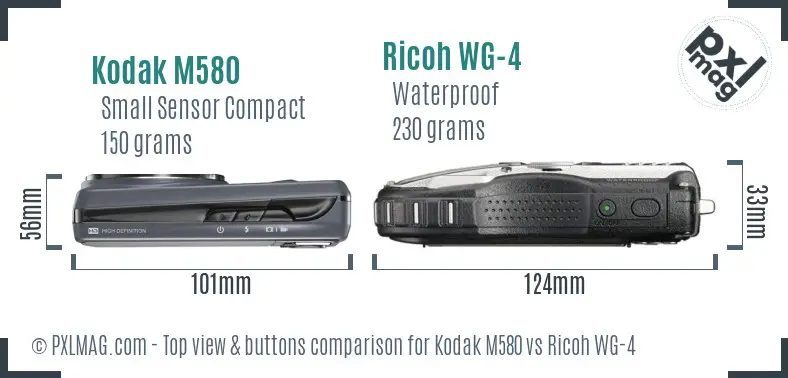 Kodak M580 vs Ricoh WG-4 top view buttons comparison Kodak M580 vs Ricoh WG-4 top view buttons comparison