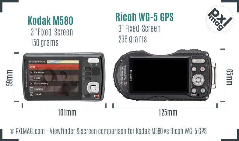 Kodak M580 vs Ricoh WG-5 GPS Screen and Viewfinder comparison