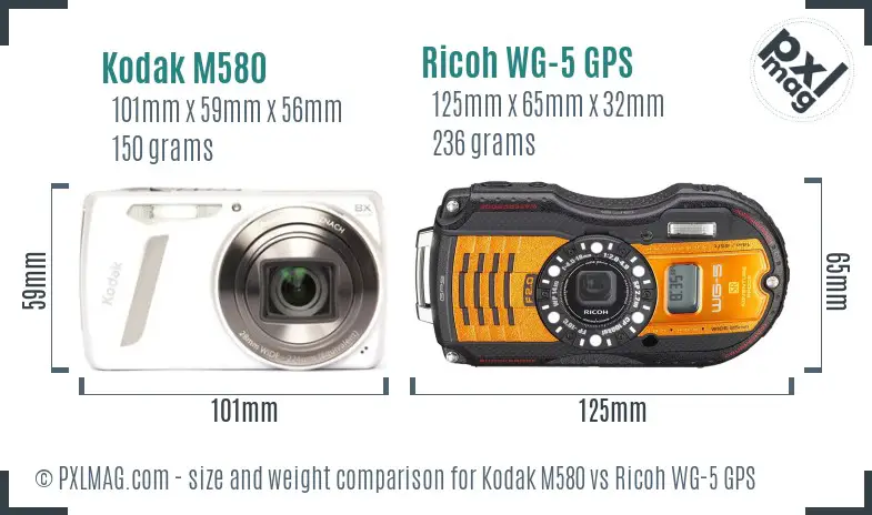 Kodak M580 vs Ricoh WG-5 GPS size comparison