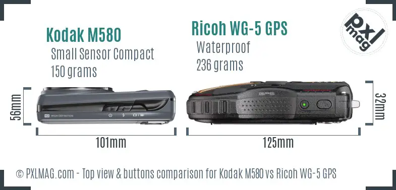 Kodak M580 vs Ricoh WG-5 GPS top view buttons comparison