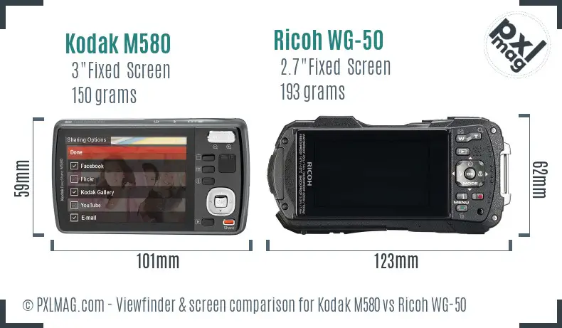 Kodak M580 vs Ricoh WG-50 Screen and Viewfinder comparison