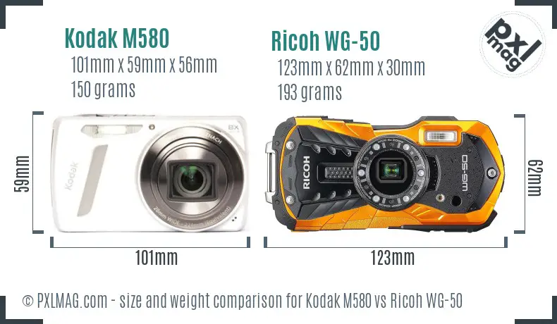 Kodak M580 vs Ricoh WG-50 size comparison