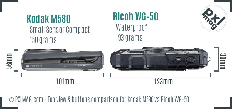 Kodak M580 vs Ricoh WG-50 top view buttons comparison