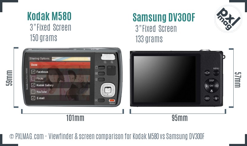Kodak M580 vs Samsung DV300F Screen and Viewfinder comparison