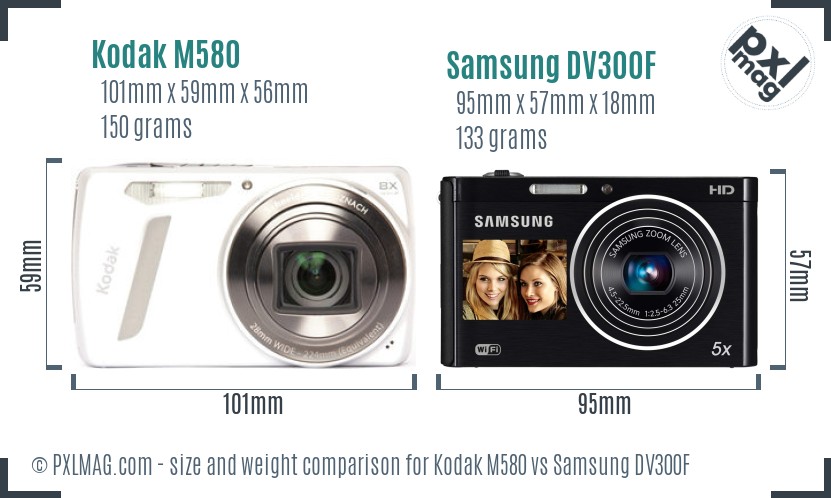 Kodak M580 vs Samsung DV300F size comparison