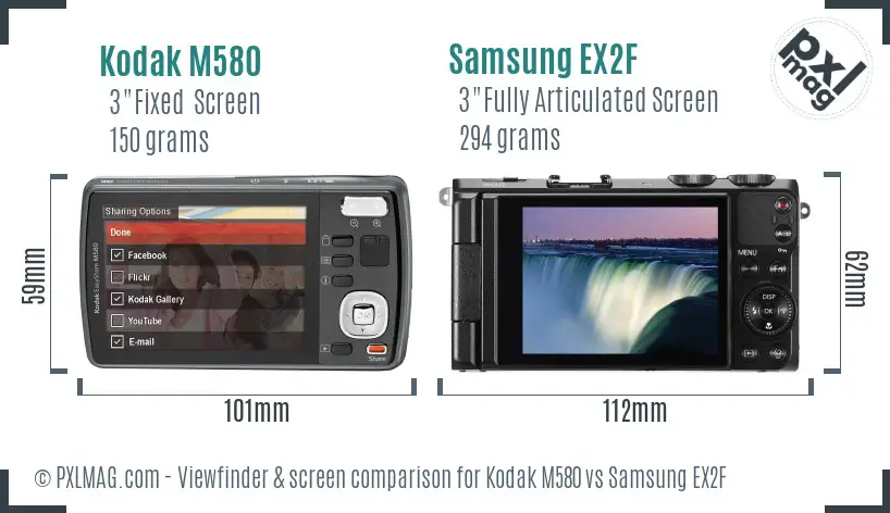 Kodak M580 vs Samsung EX2F Screen and Viewfinder comparison