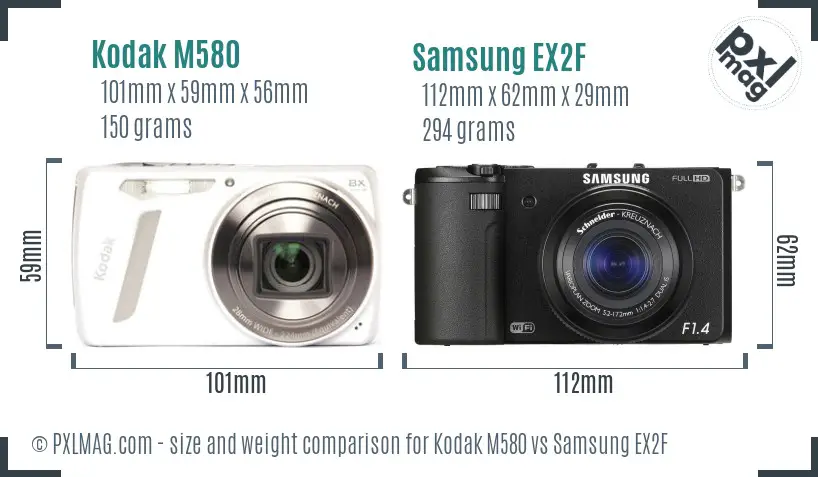 Kodak M580 vs Samsung EX2F size comparison