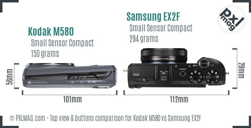 Kodak M580 vs Samsung EX2F top view buttons comparison