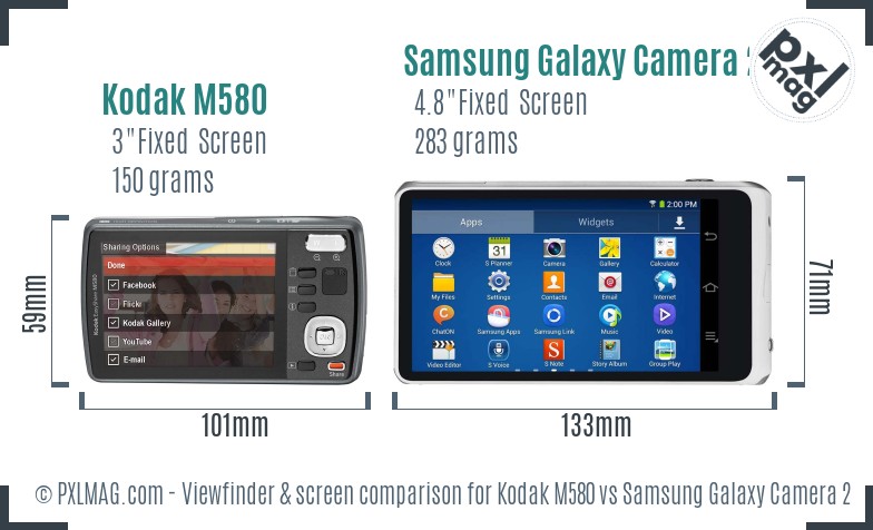Kodak M580 vs Samsung Galaxy Camera 2 Screen and Viewfinder comparison