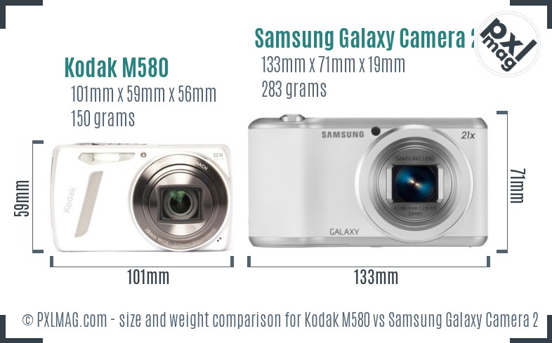 Kodak M580 vs Samsung Galaxy Camera 2 size comparison