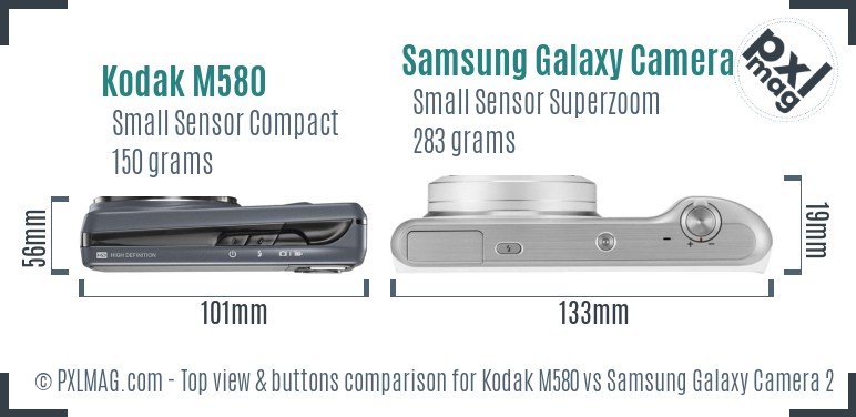 Kodak M580 vs Samsung Galaxy Camera 2 top view buttons comparison