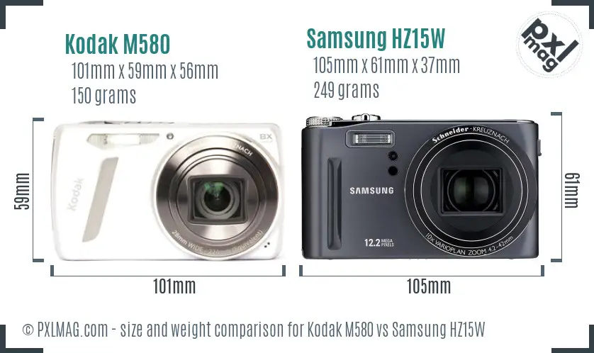 Kodak M580 vs Samsung HZ15W size comparison