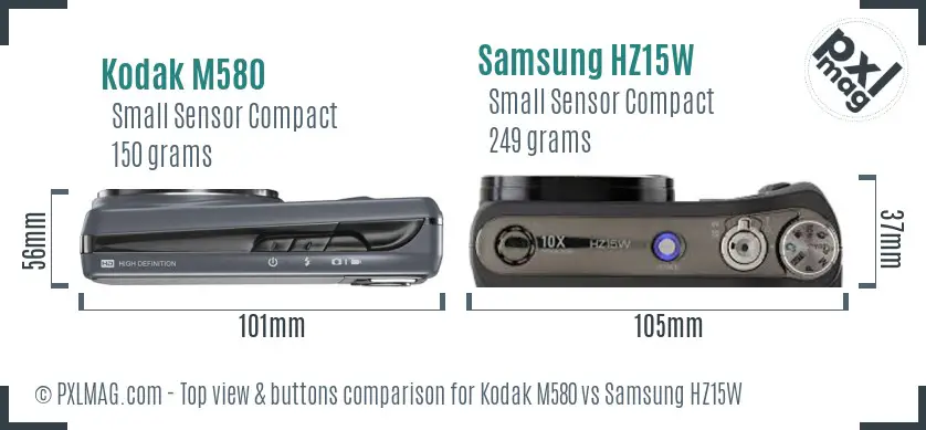 Kodak M580 vs Samsung HZ15W top view buttons comparison