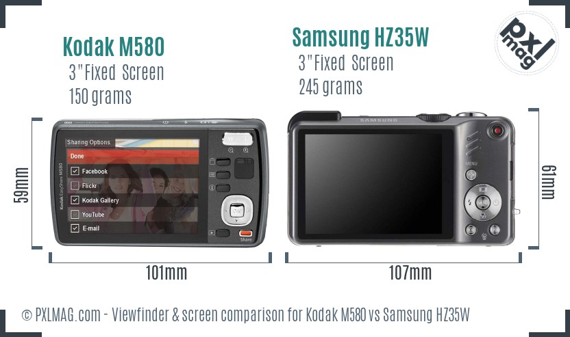 Kodak M580 vs Samsung HZ35W Screen and Viewfinder comparison