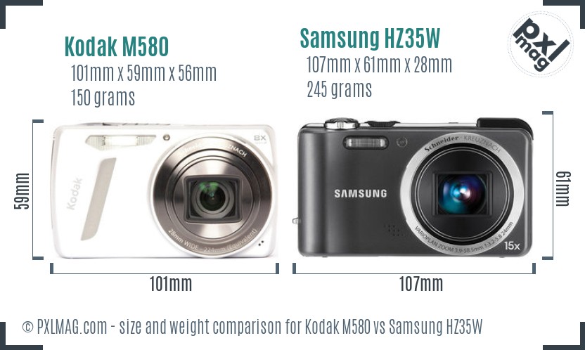 Kodak M580 vs Samsung HZ35W size comparison