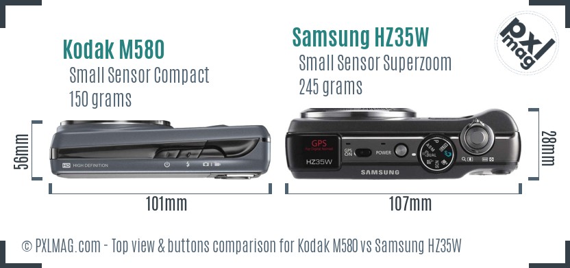 Kodak M580 vs Samsung HZ35W top view buttons comparison