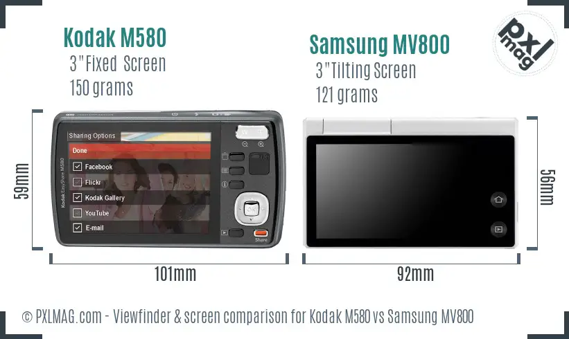 Kodak M580 vs Samsung MV800 Screen and Viewfinder comparison
