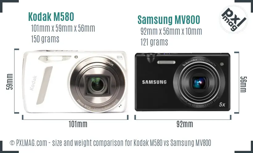 Kodak M580 vs Samsung MV800 size comparison