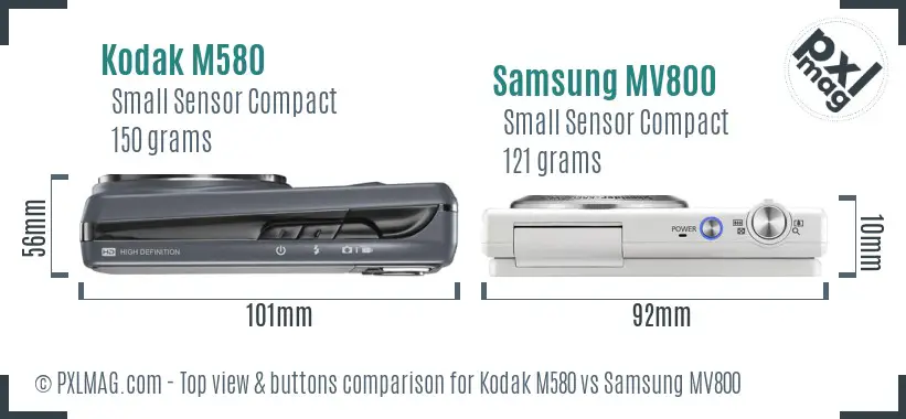 Kodak M580 vs Samsung MV800 top view buttons comparison