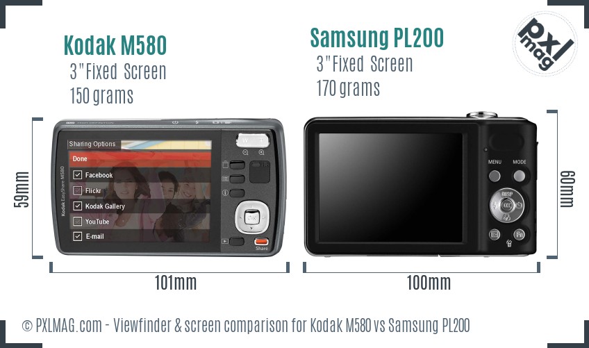 Kodak M580 vs Samsung PL200 Screen and Viewfinder comparison