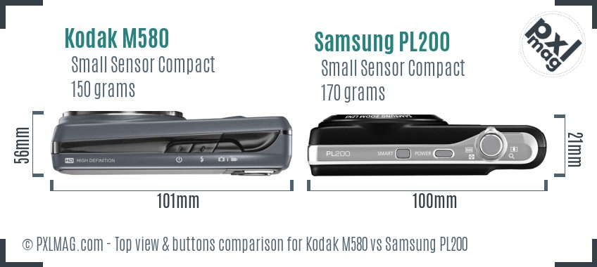 Kodak M580 vs Samsung PL200 top view buttons comparison