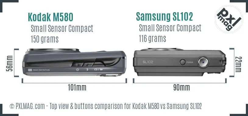 Kodak M580 vs Samsung SL102 top view buttons comparison