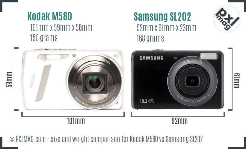 Kodak M580 vs Samsung SL202 size comparison