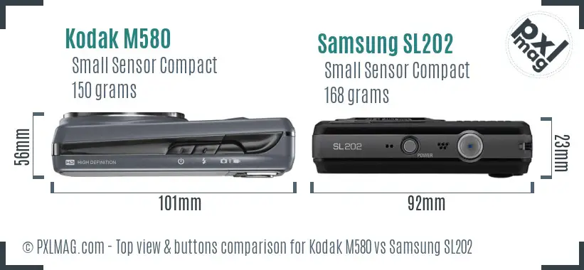 Kodak M580 vs Samsung SL202 top view buttons comparison